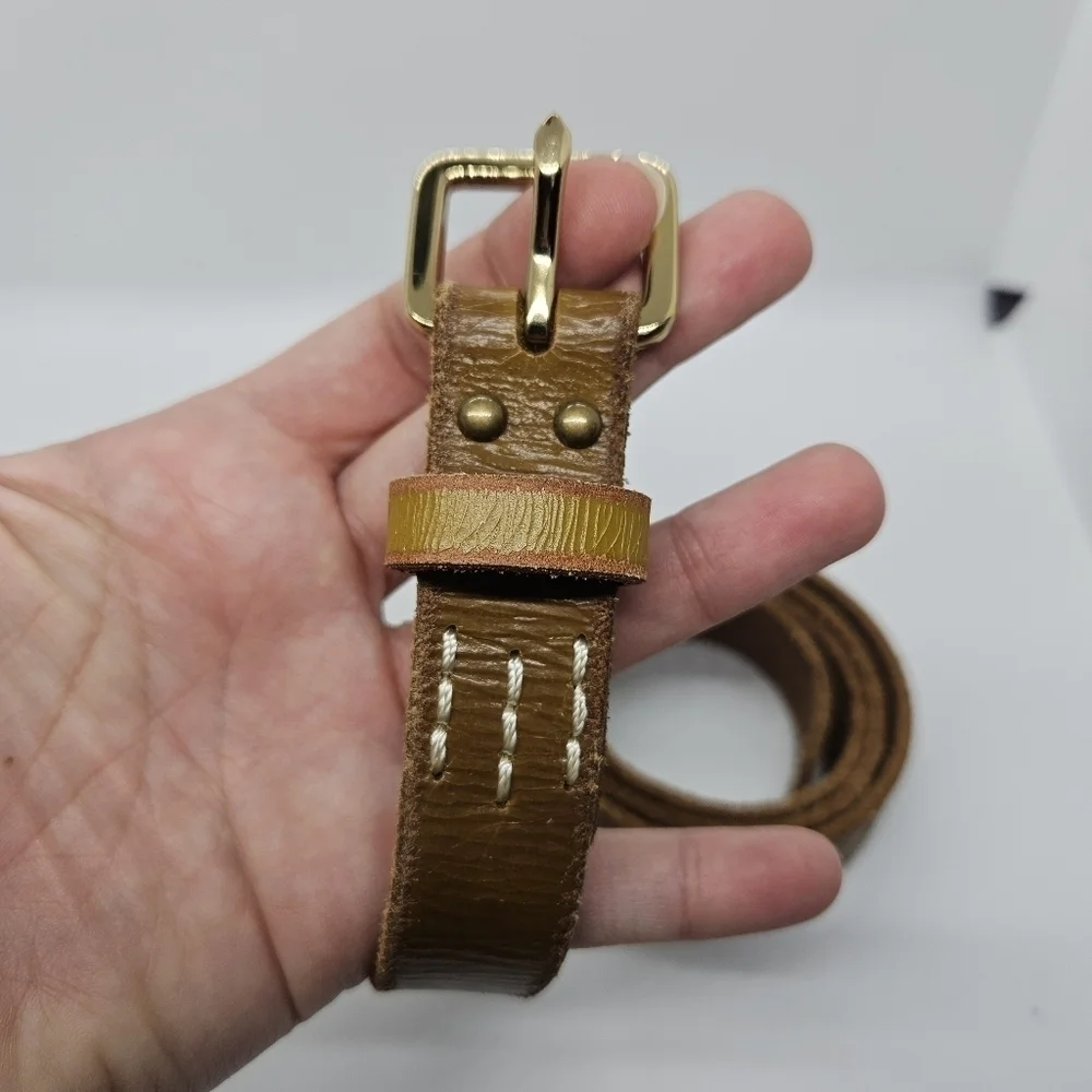 J. Crew brown leather belt with gold tone buckle large - Picture 3 of 7